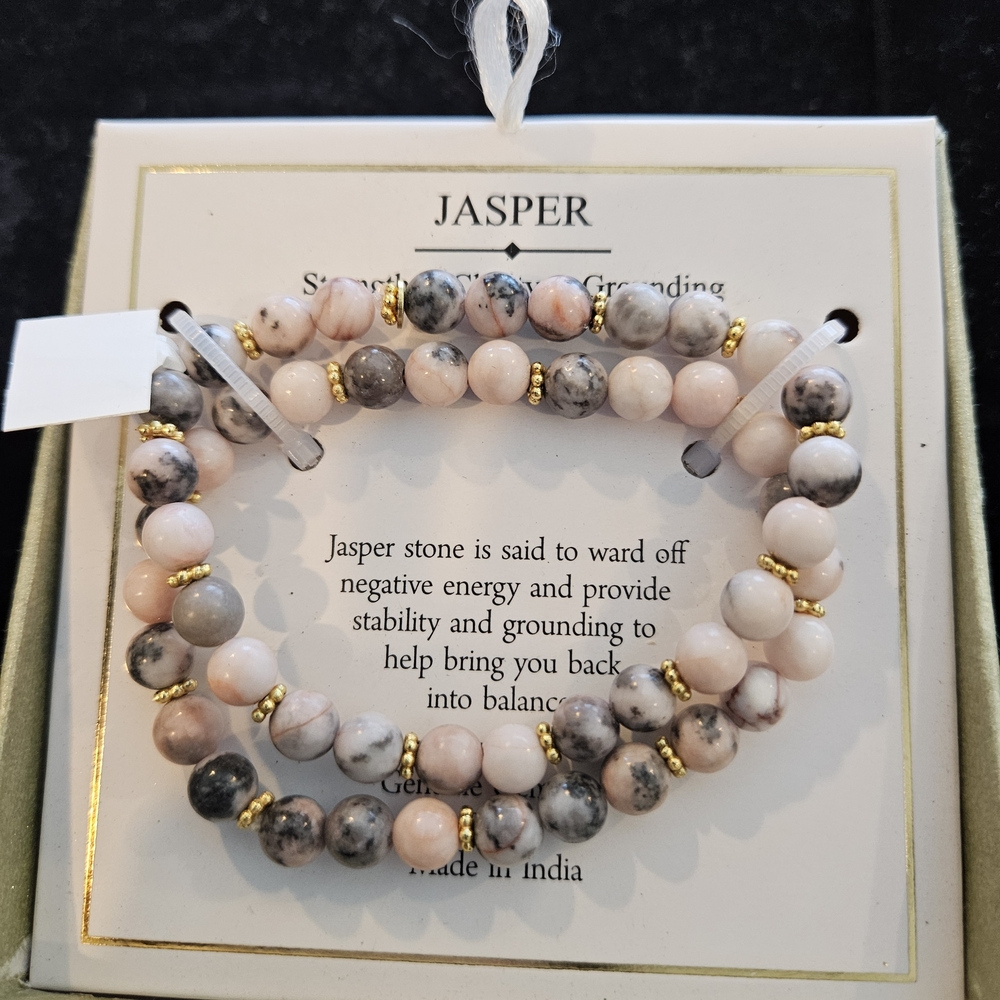 Shivam Jasper Pink and Gray Beaded Bracelet Set